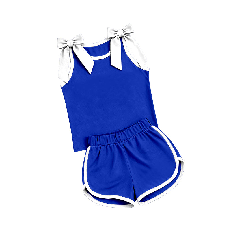 Preorder Baby Girls Blue White Bows Sleeveless Top Short Clothes Sets
