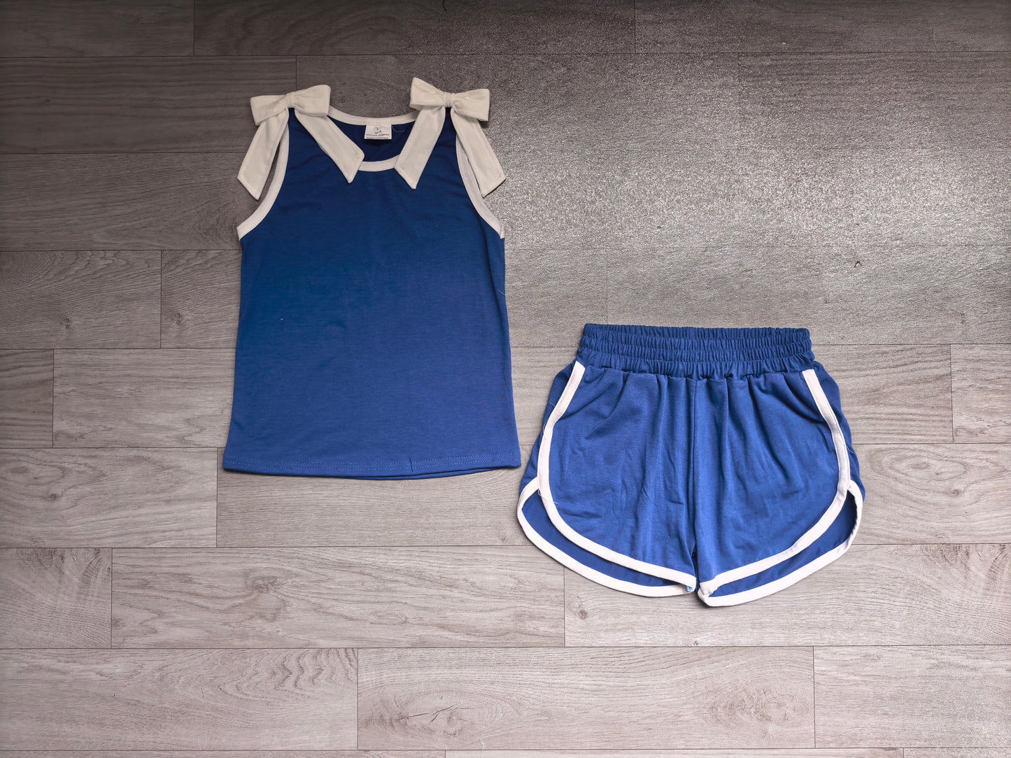 Baby Girls White Bows Hot Blue Sleeveless Top Short Clothes Sets