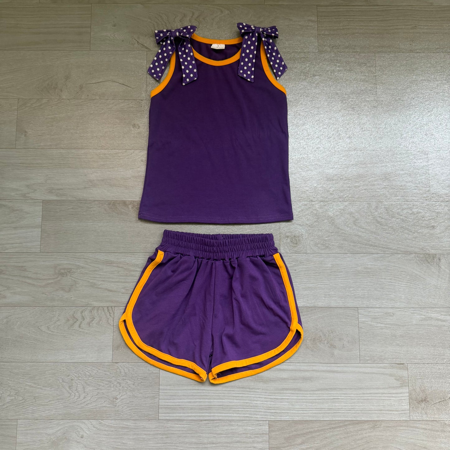 Baby Girls Purple Polka Dots Bows Sleeveless Top Short Clothes Sets