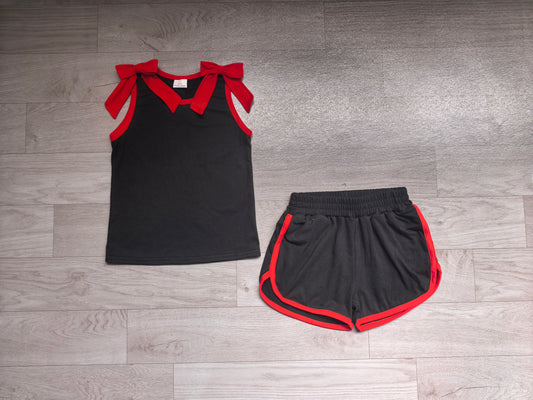 Baby Girls Black Red Bows Sleeveless Top Short Clothes Sets