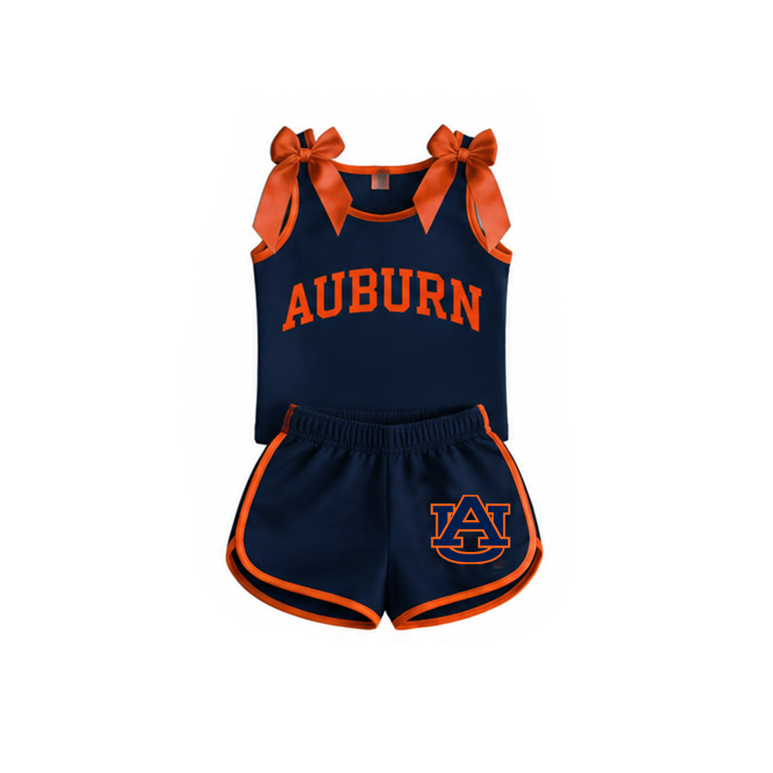 Preorder moq 5 Baby Girls Navy Orange Bows Sleeveless Top Short AU Team Clothes Sets