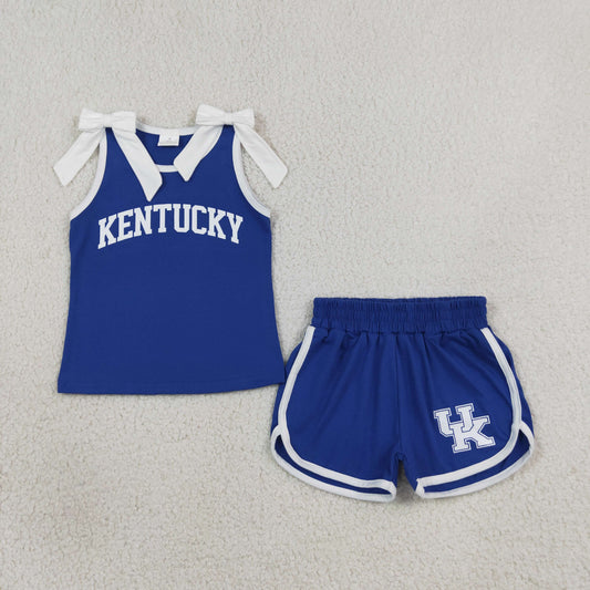 Baby Girls White Bows Blue Vinyl Kentucky Top Short Team Clothes Sets