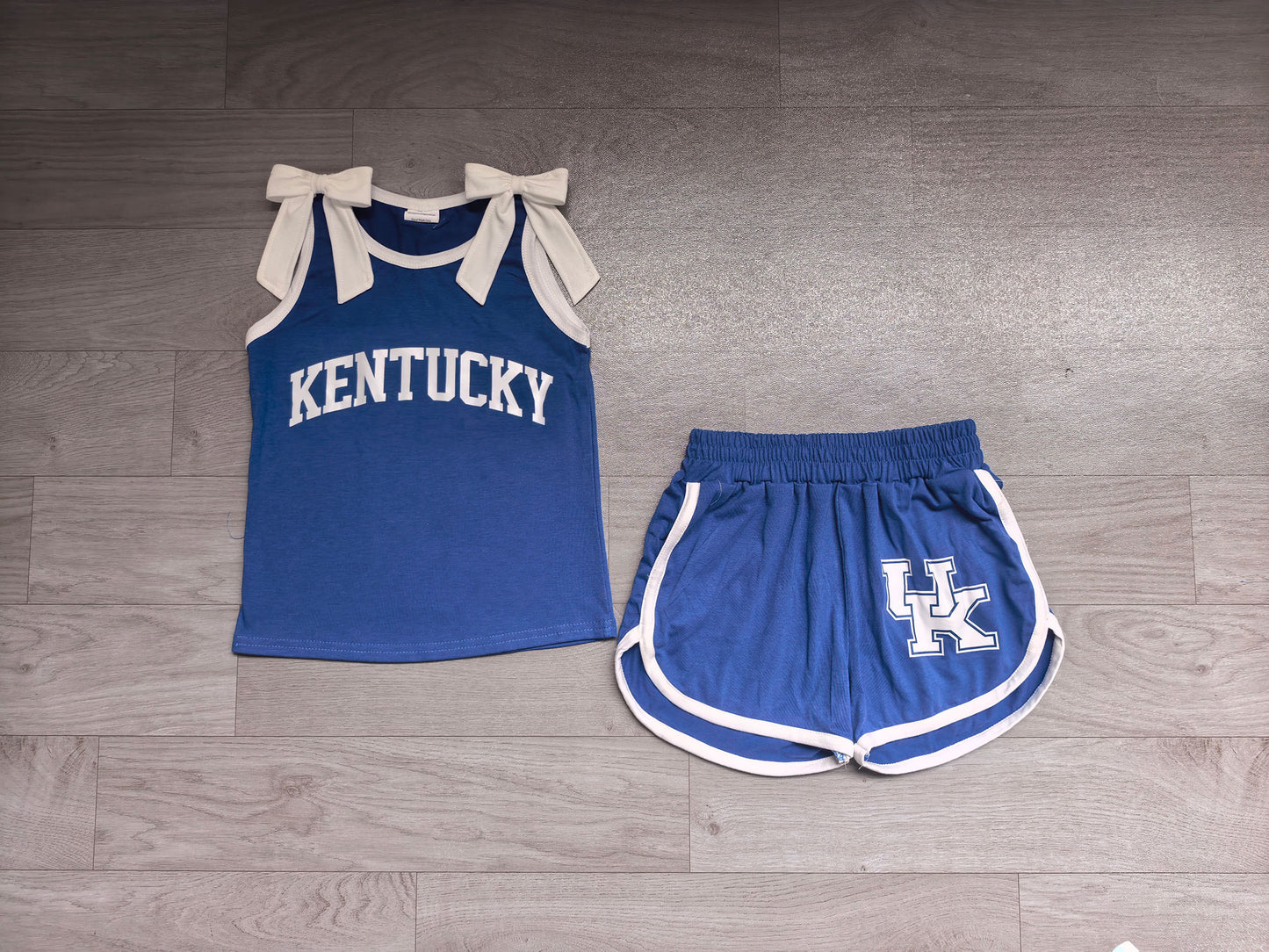 Baby Girls White Bows Blue Vinyl Kentucky Top Short Team Clothes Sets