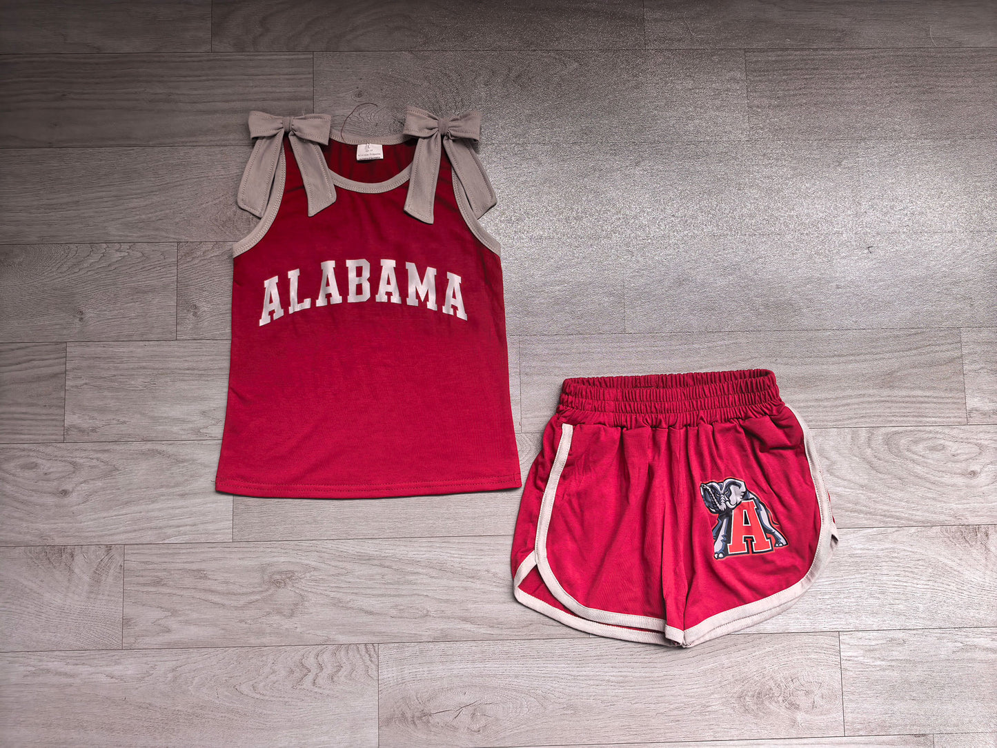 Baby Girls Red Grey Bows Vinyl Alabama Top Short Team Clothes Sets