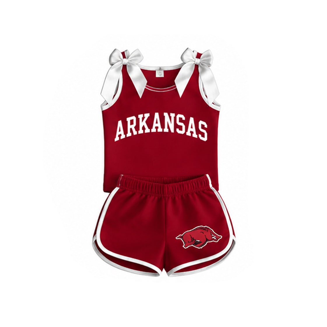 Preorder moq 5 Baby Girls Red White Bows Sleeveless Top Short Arkansas Team Clothes Sets