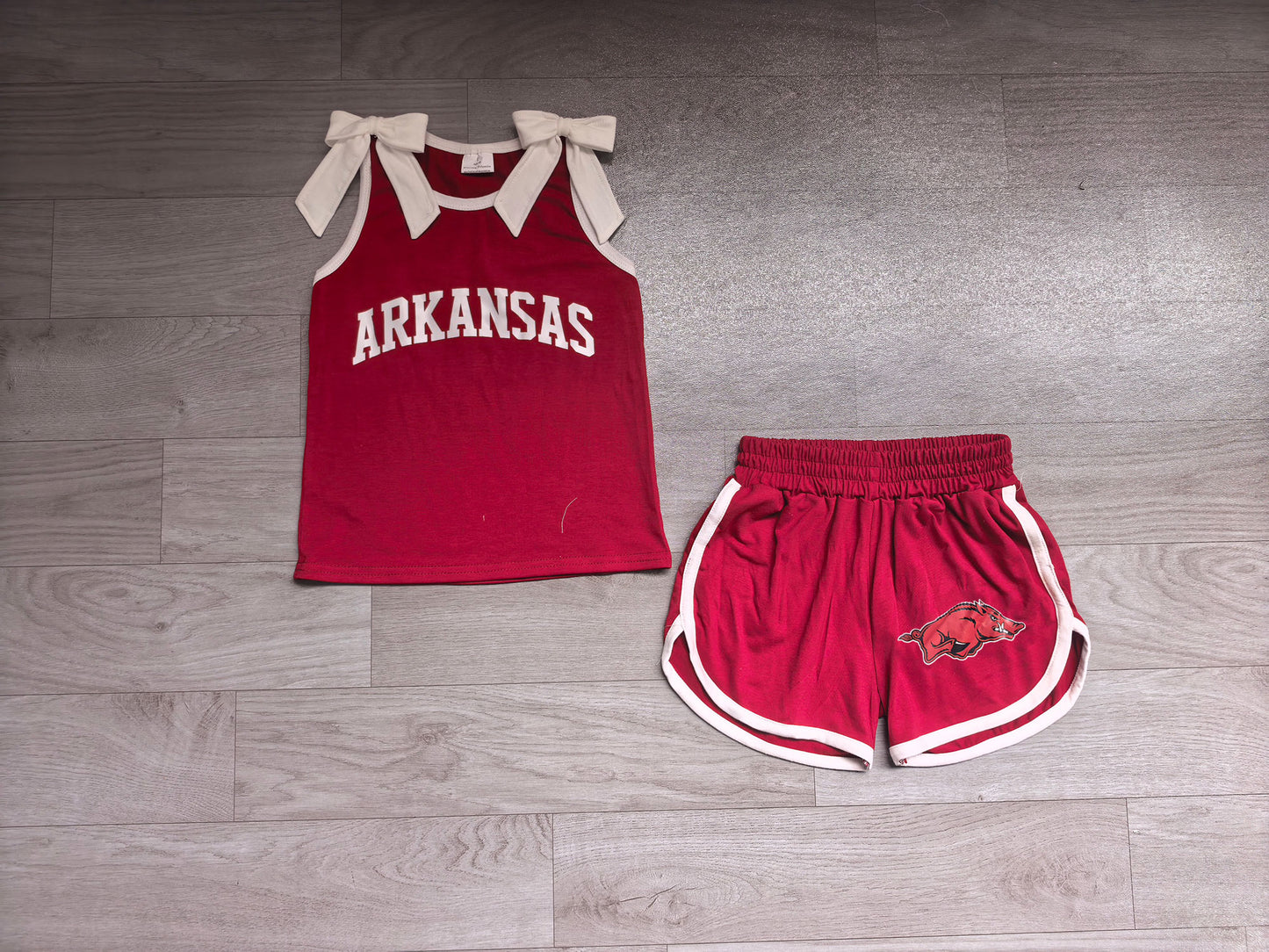 Baby Girls Red White Bows Vinyl Arkansas Top Short Team Clothes Sets