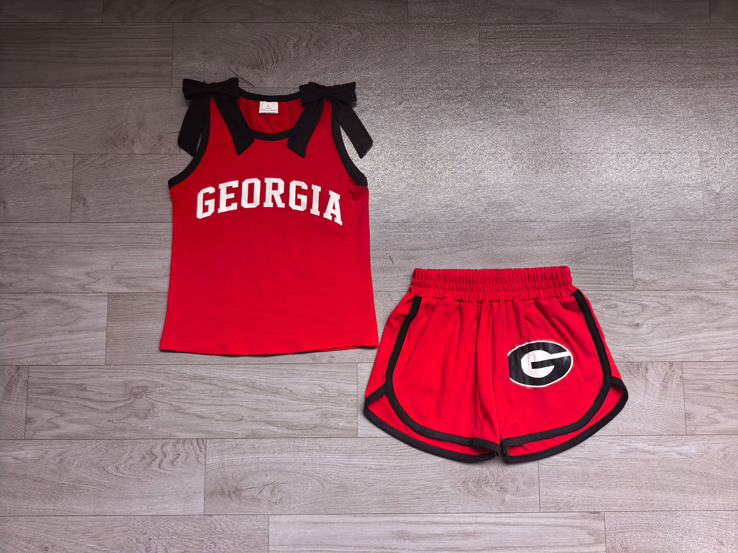 Baby Girls Black Bows Red Vinyl Georgia Top Short Team Clothes Sets