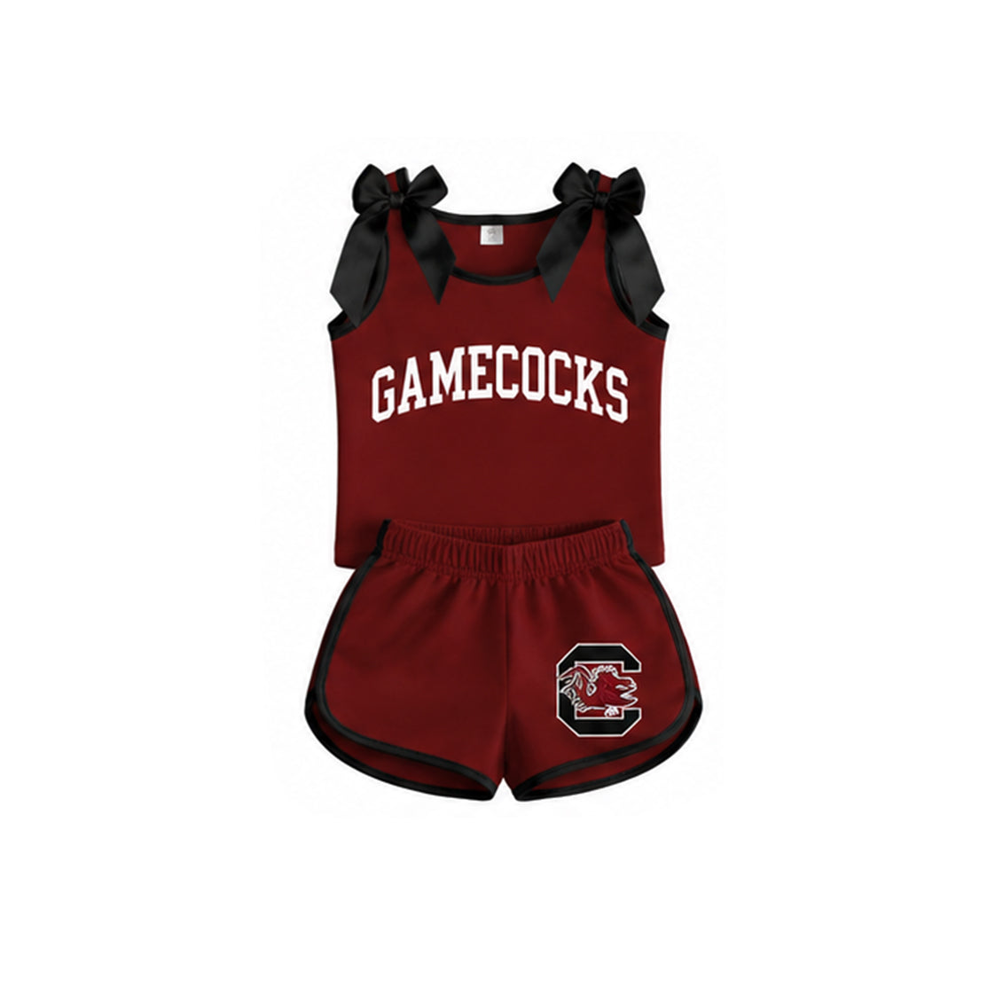Preorder moq 5 Baby Girls Maroon Black Bows Sleeveless Top Short Carolina Team Clothes Sets