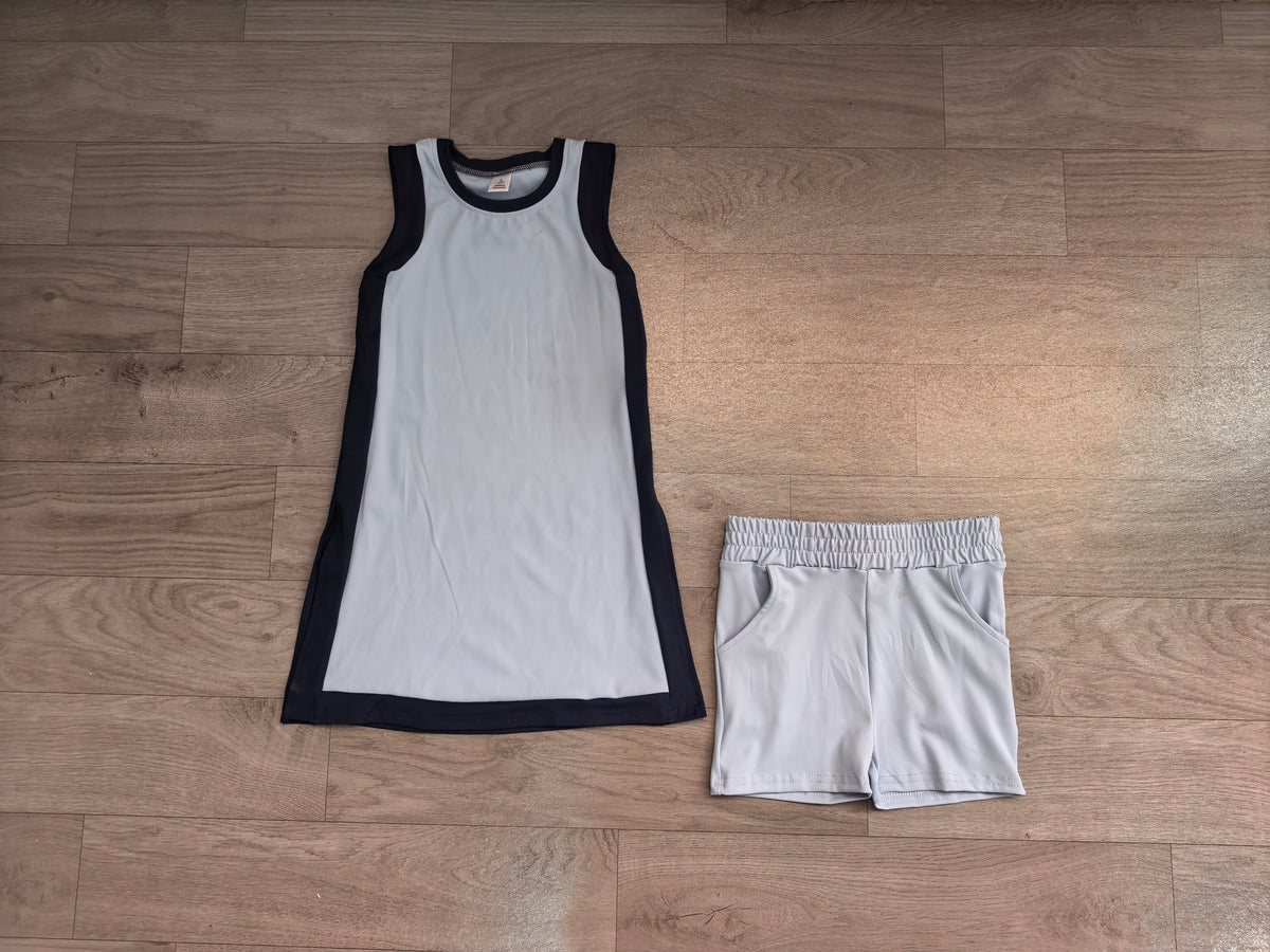 Baby Girls Sleeveless Navy Blue Yoga Active Split Skirt Short Clothes Set Preorder