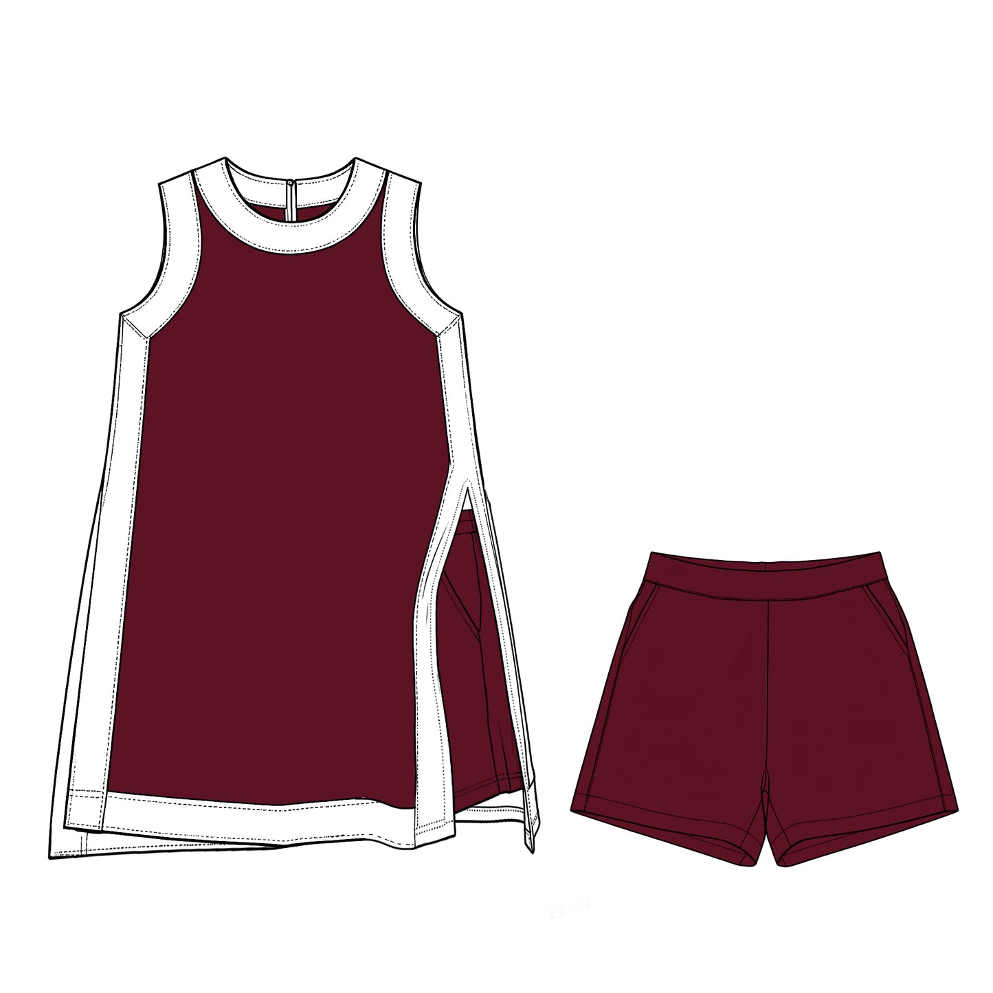 Preorder moq 5 Baby Girls Sleeveless White Maroon Yoga Active Split Skirt Short Clothes Set
