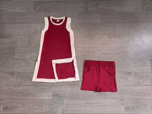 Baby Girls Sleeveless White Maroon Yoga Active Split Skirt Short Clothes Set Preorder