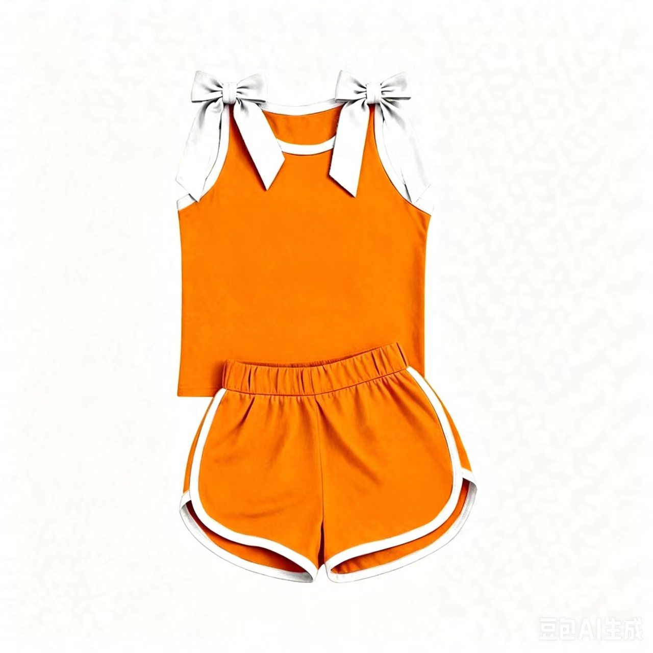Preorder moq 5 Baby Girls Orange White Bows Sleeveless Vest Top Short Clothes Sets