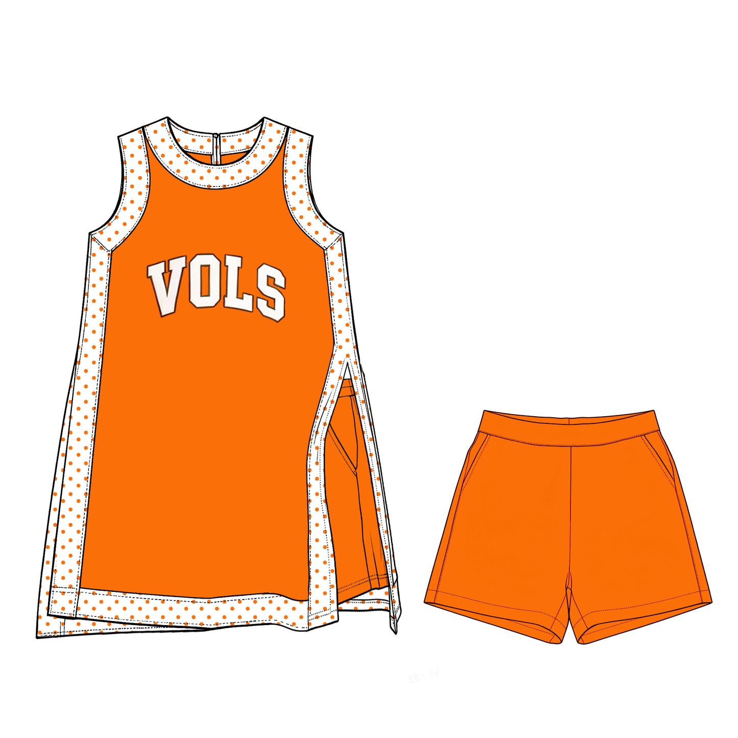 Preorder moq 5 Baby Girls Orange Polka Dots Vols Split Tunic Short Yoga Active Team Clothes Sets