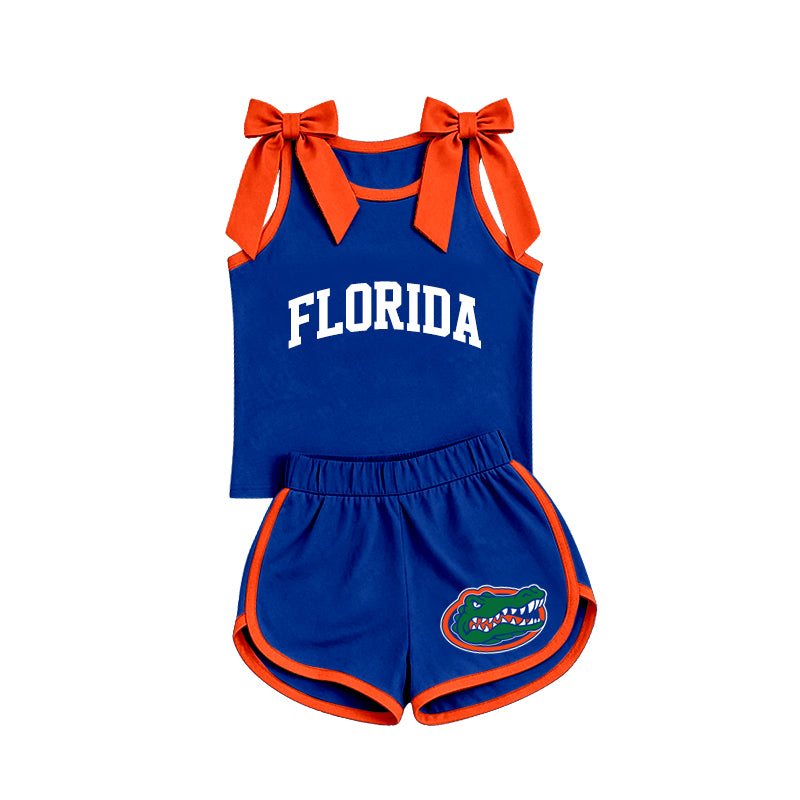 Preorder moq 5 Baby Girls Bows Sleeveless Florida Top Short Team Clothes Set