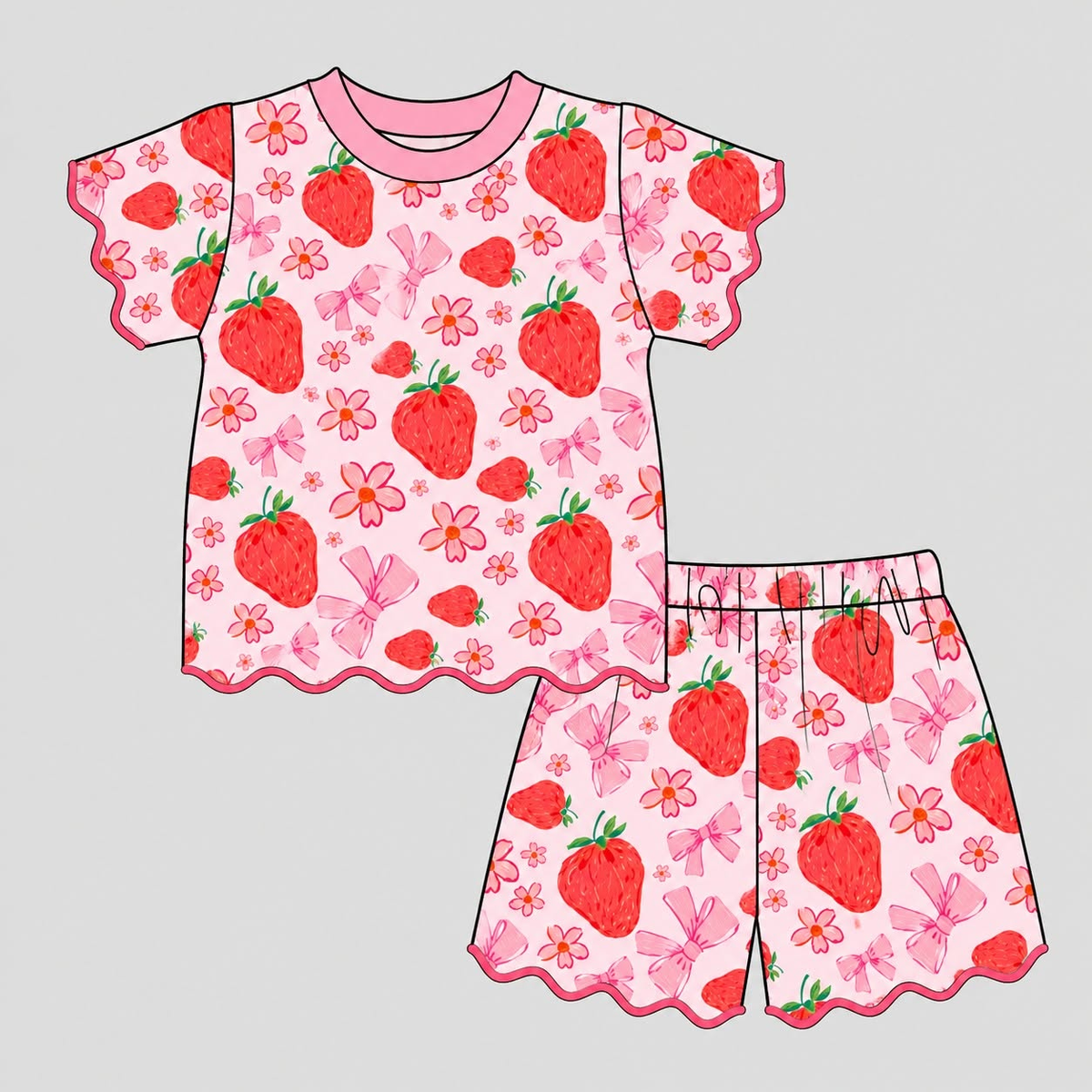 Preorder moq 5 Baby Girls Flowers Watermelons Top Short Scallop Clothes Set