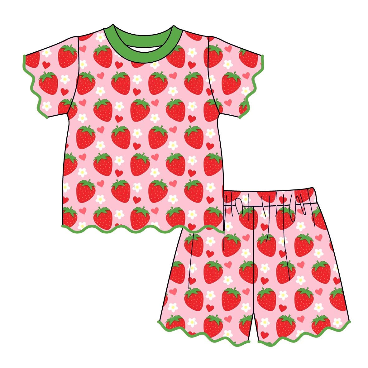 Preorder moq 5 Baby Girls Flowers Watermelons Top Short Scallop Clothes Set