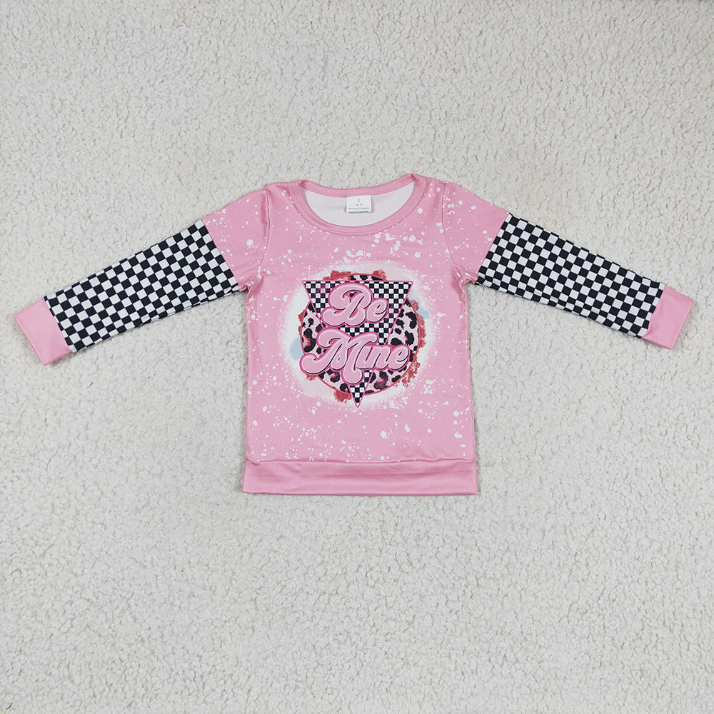 Sibling Baby Girls Be mine Valentines Shirts Checkered Bell Pants Sets