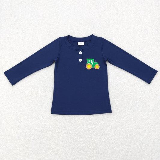 Sibling Baby Boys Girls Embroidery Farm Trucks Button Tee Shirts Tops