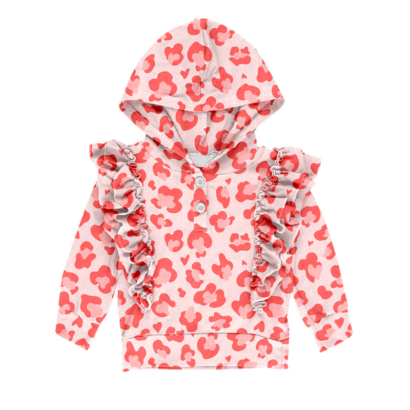 Baby Girls Pink Leopard Ruffle Hooded Tops Shirts preorder