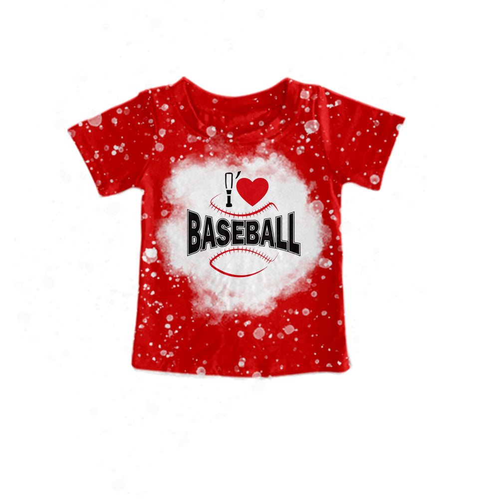 Baby Girls Red I Love Baseball Short Sleeve Tee Shirts Tops Preorder