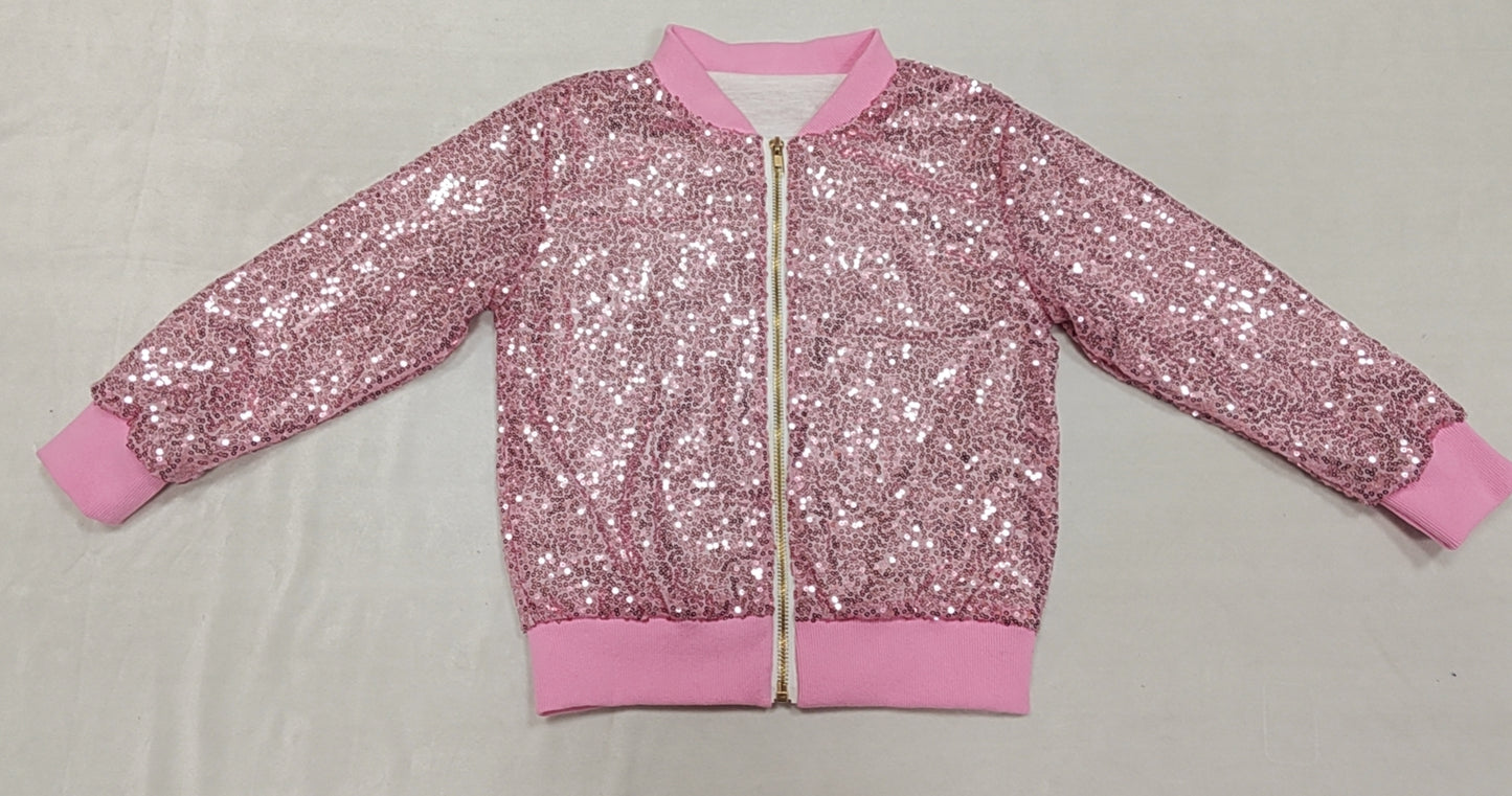 Baby Girls Pink Concert Wear Singer Long Sleeve Sequin Jackets