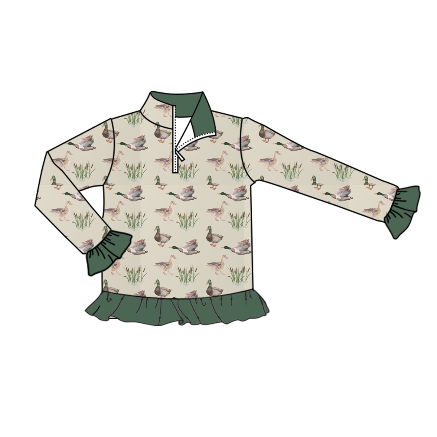 Baby Girls Mallard Ducks Ruffles Zip Pullovers Tops