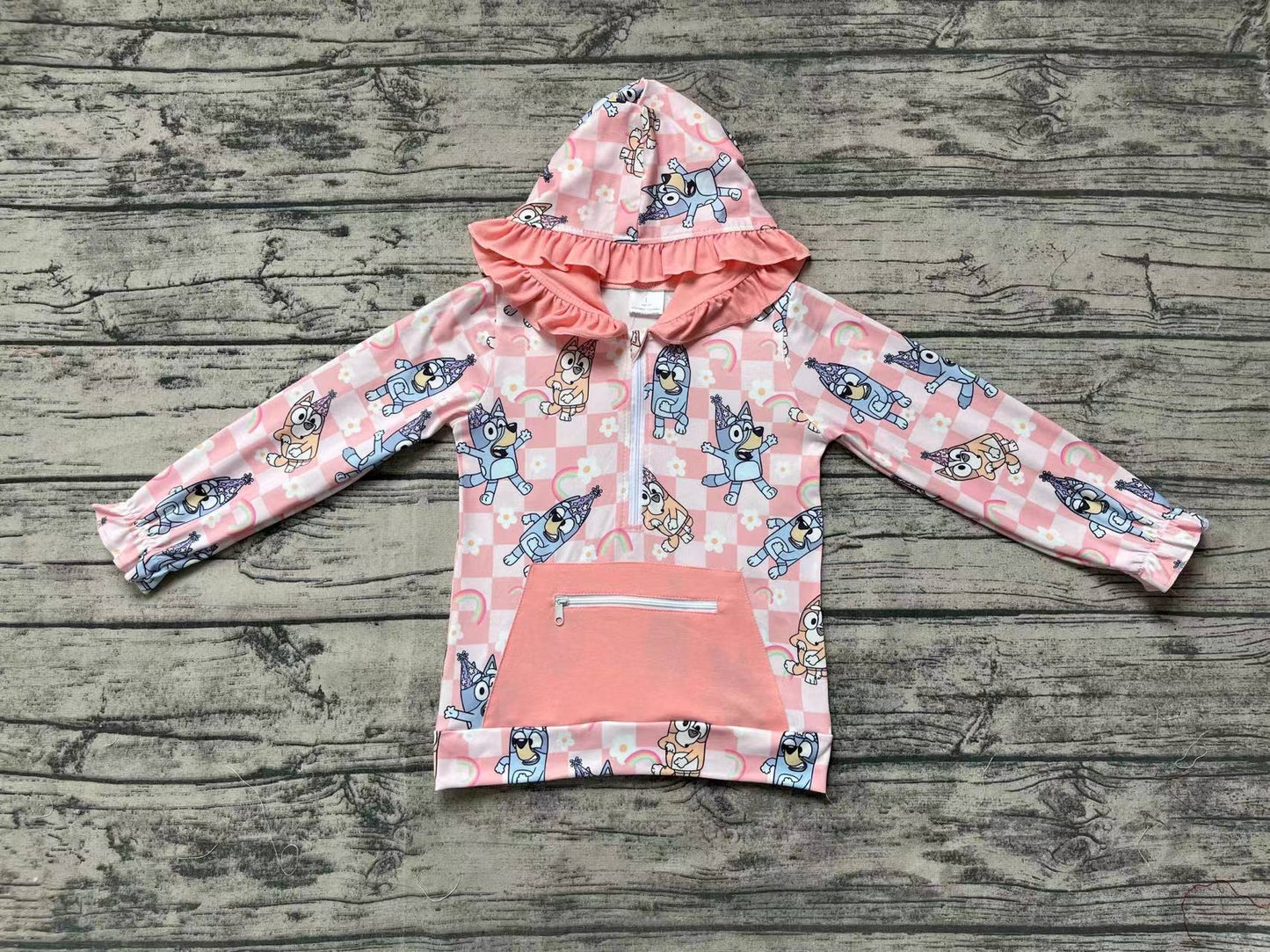Baby Girls Pink Dogs Rainbow Hooded Long Sleeve Tops
