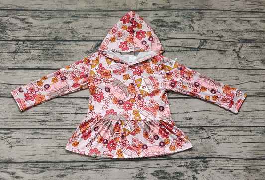 Baby Girls Fall Cars Flowers Hooded Ruffle Tops