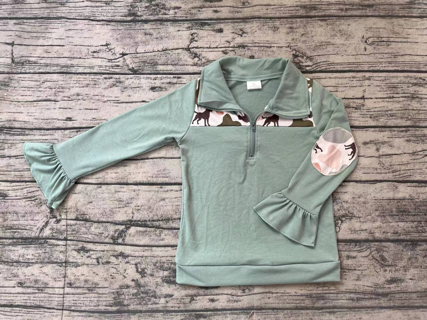 Baby Girls Camo Dog Ducks Long Sleeve Zip Pullovers Tops