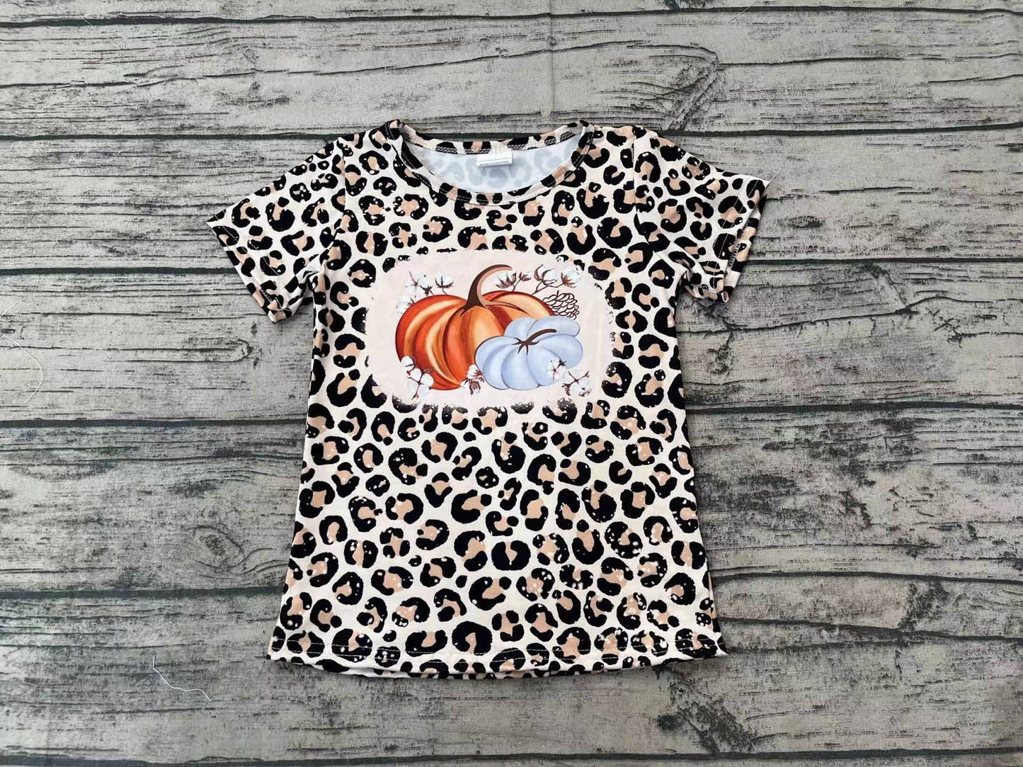 Baby Girls Leopard Pumpkins Short Sleeve Tee Shirts Tops