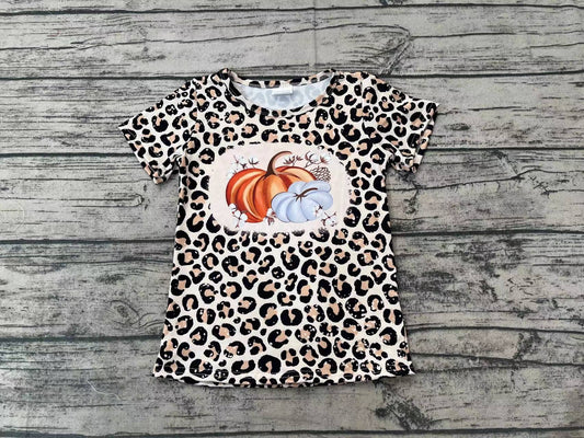 Baby Girls Leopard Pumpkins Short Sleeve Tee Shirts Tops