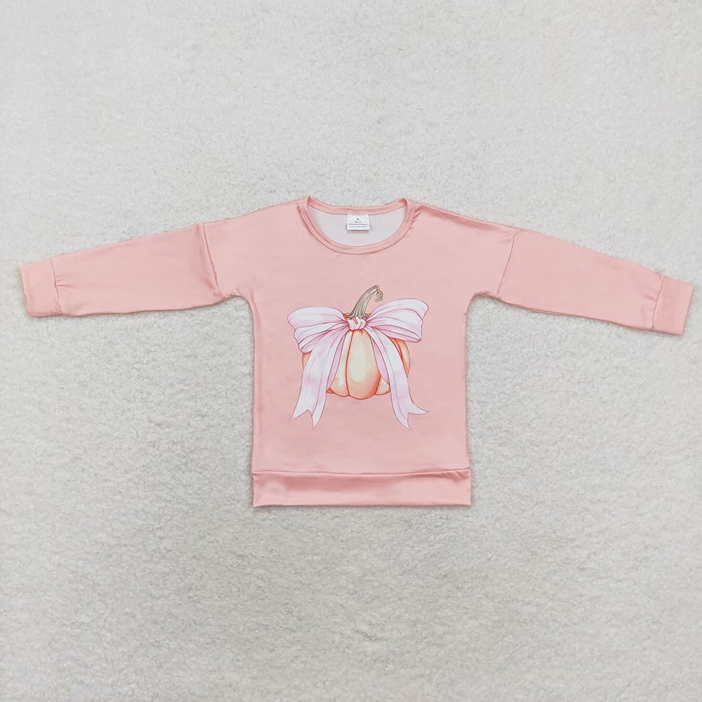 Baby Girls Pink Pumpkin Bow Sibling Sister Shirt Rompers