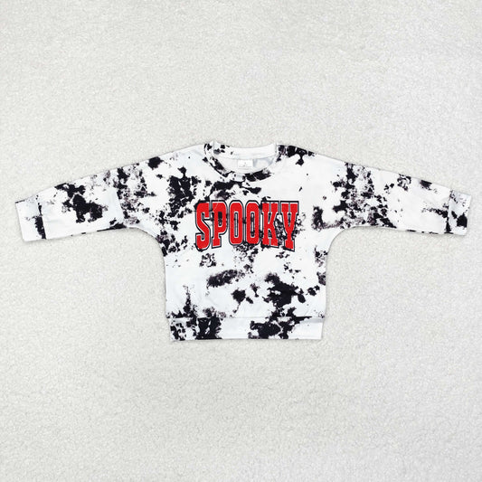 Sibling Baby Girls Long Sleeve Spooky Halloween Checked Cow Print T-shirts Top