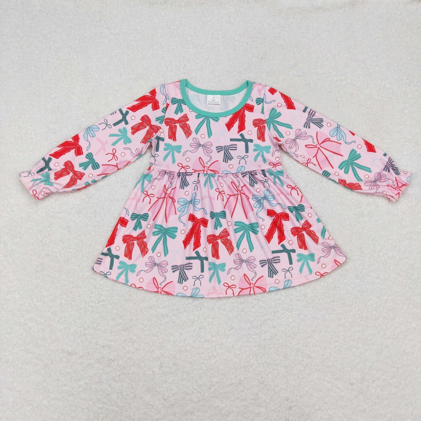 Baby Girls Pink Long Ruffle Sleeves Colorful Bows Tunic Tee Shirts