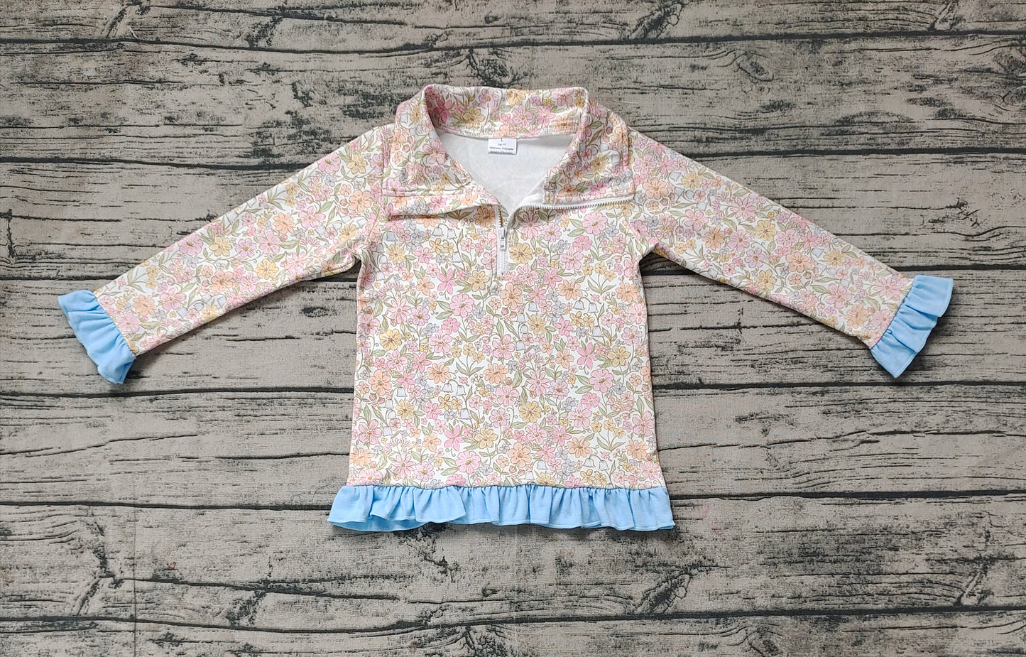 Baby Girls Blue Pink Flowers Zip Long Sleeve Pullovers Tops