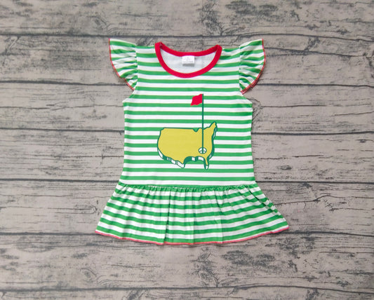 Baby Girls Green Stripes Golf Flutter Sleeve Tops
