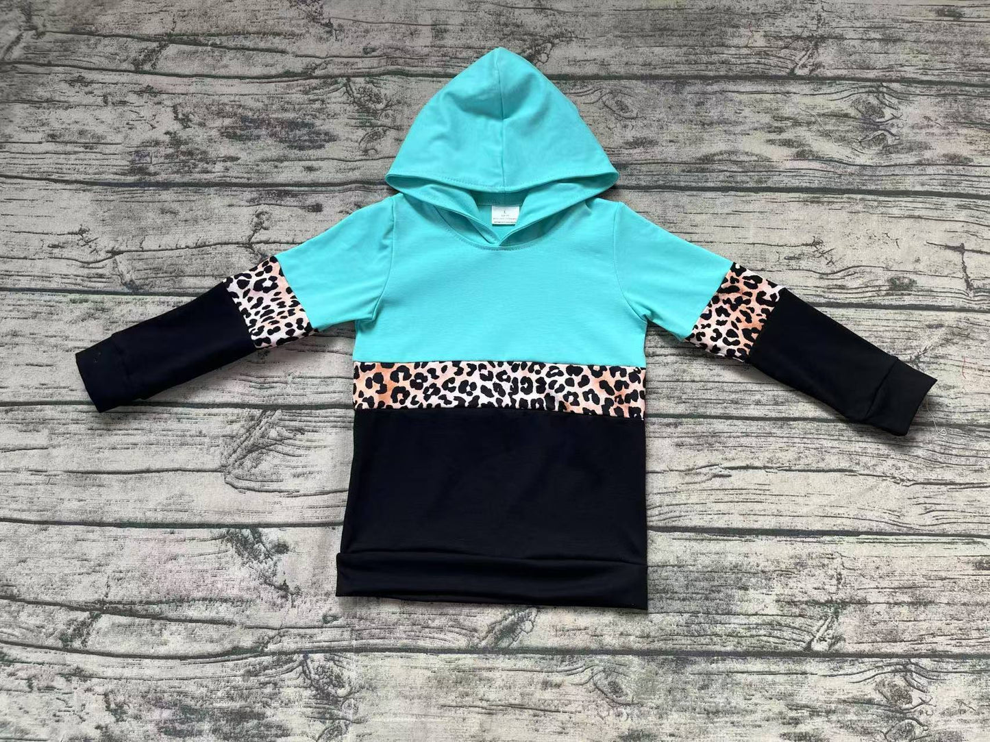 Baby Girls Green Leopard Long Sleeve Hooded Tops