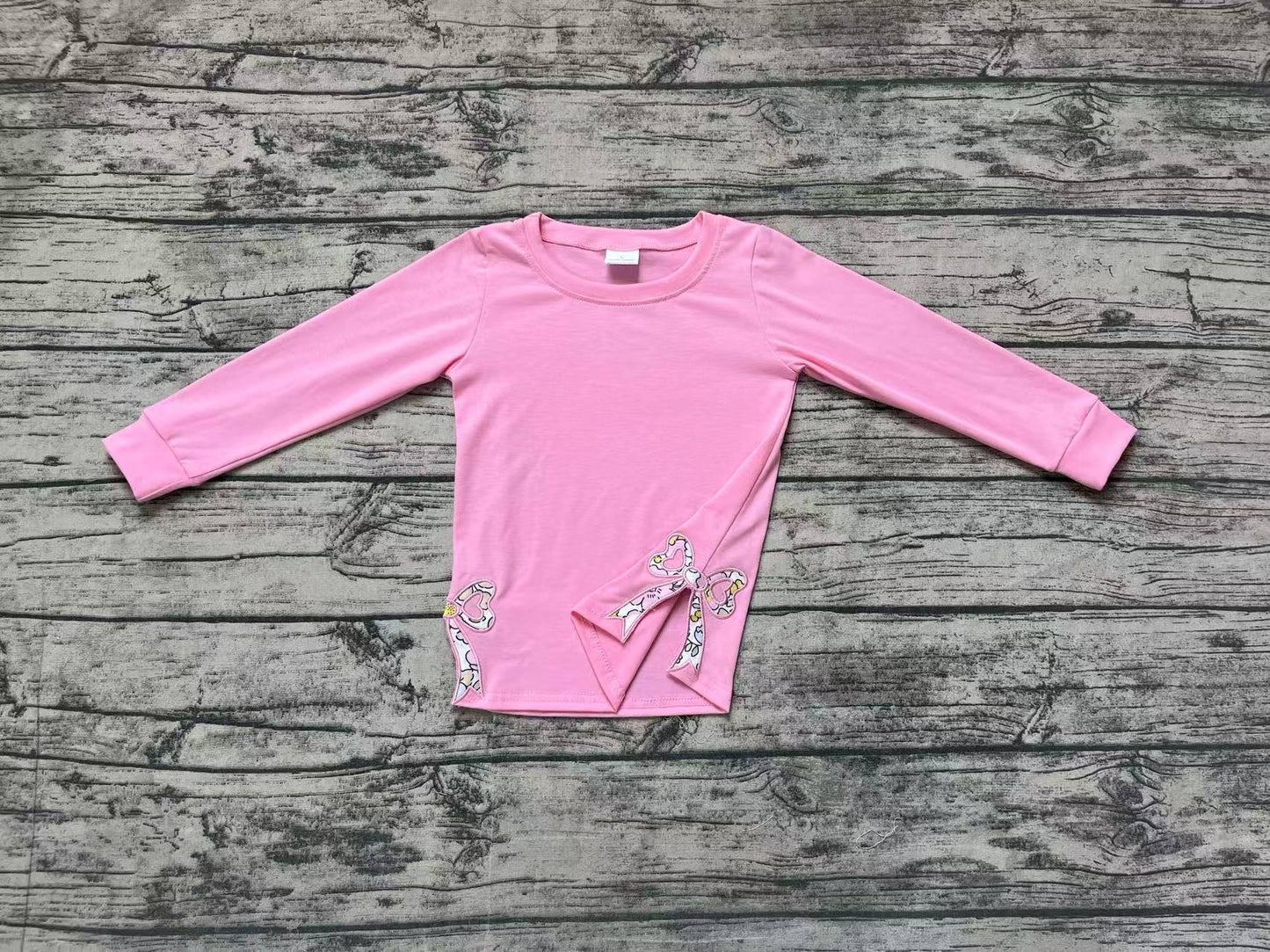 Baby Girls Pink Long Sleeve Bows Side Embroidery Tee Shirts Tops