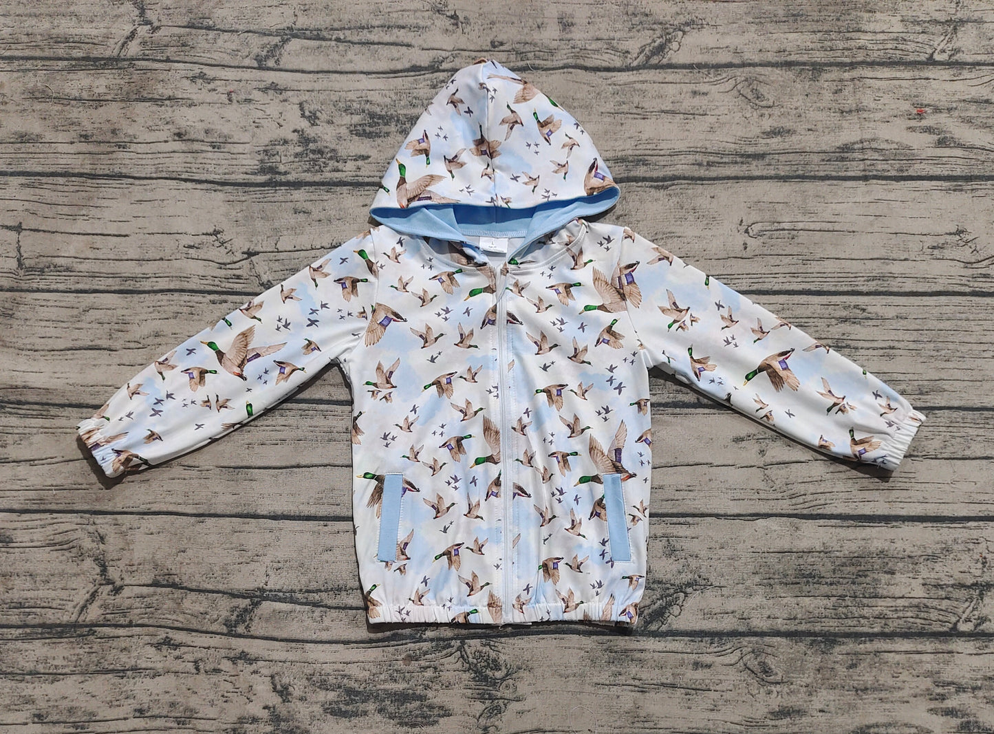 Baby Boys Ducks Mallard Hunting Blue Hooded Top Zip Tops