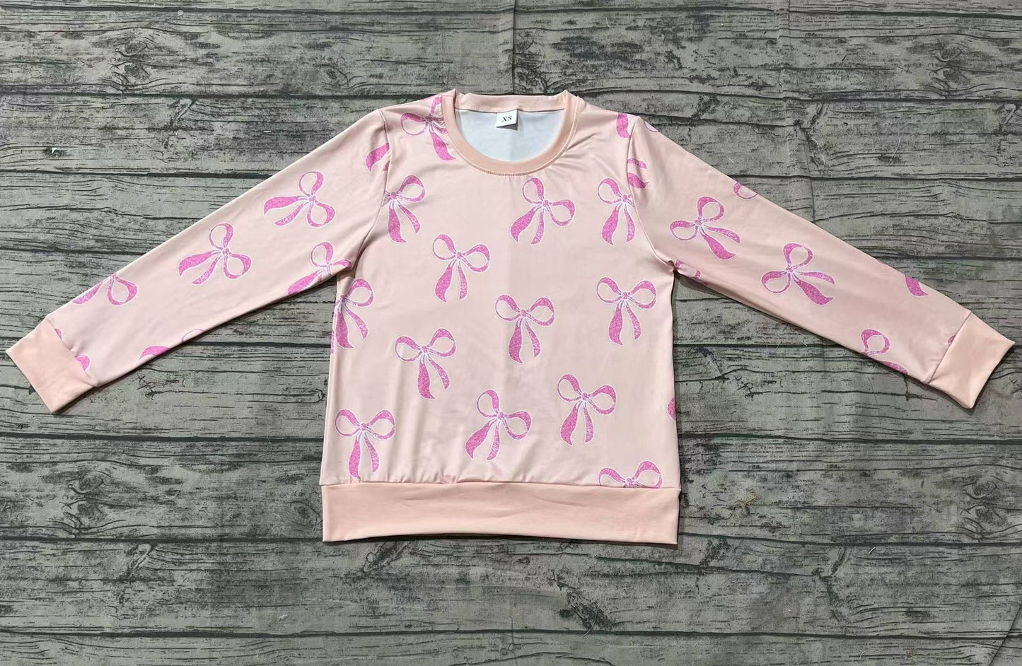 Adult Women Pink Bows Long Sleeve Tee Shirts Tops