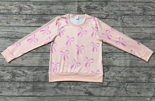 Adult Women Pink Bows Long Sleeve Tee Shirts Tops