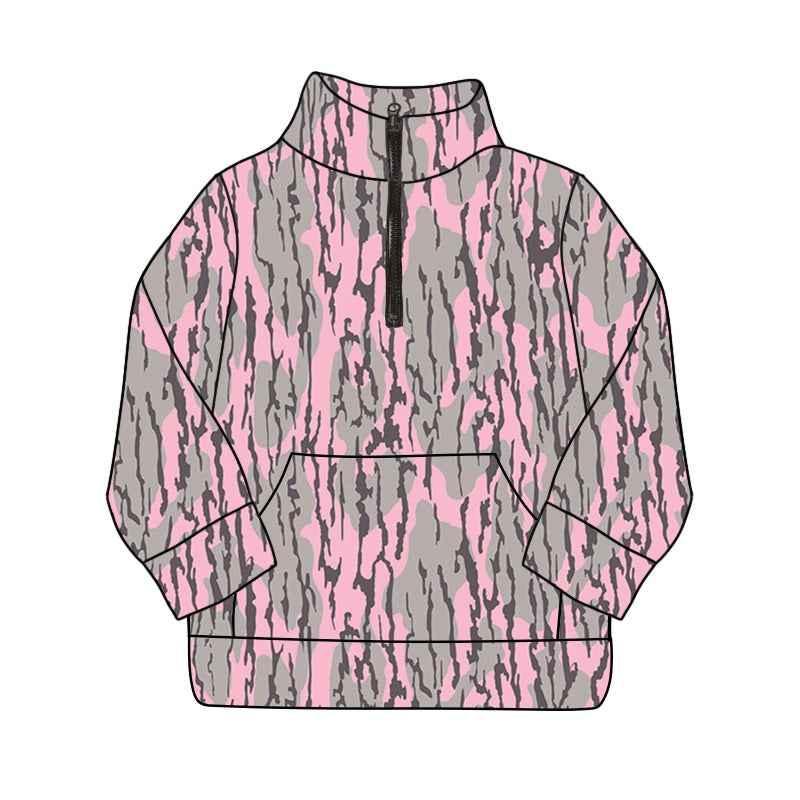 Adult Women Pink Bottomland Camouflage Long Sleeve Tee Shirts Zip Pullovers Tops Preorder