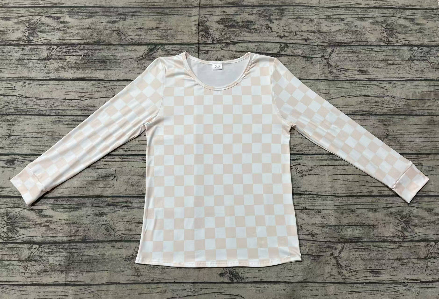 Adult Women Pink Checkered Long Sleeve Shirts Tops
