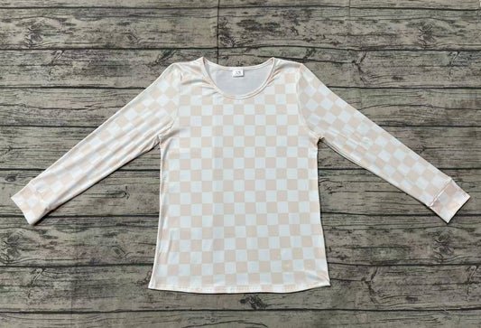 Adult Women Pink Checkered Long Sleeve Shirts Tops