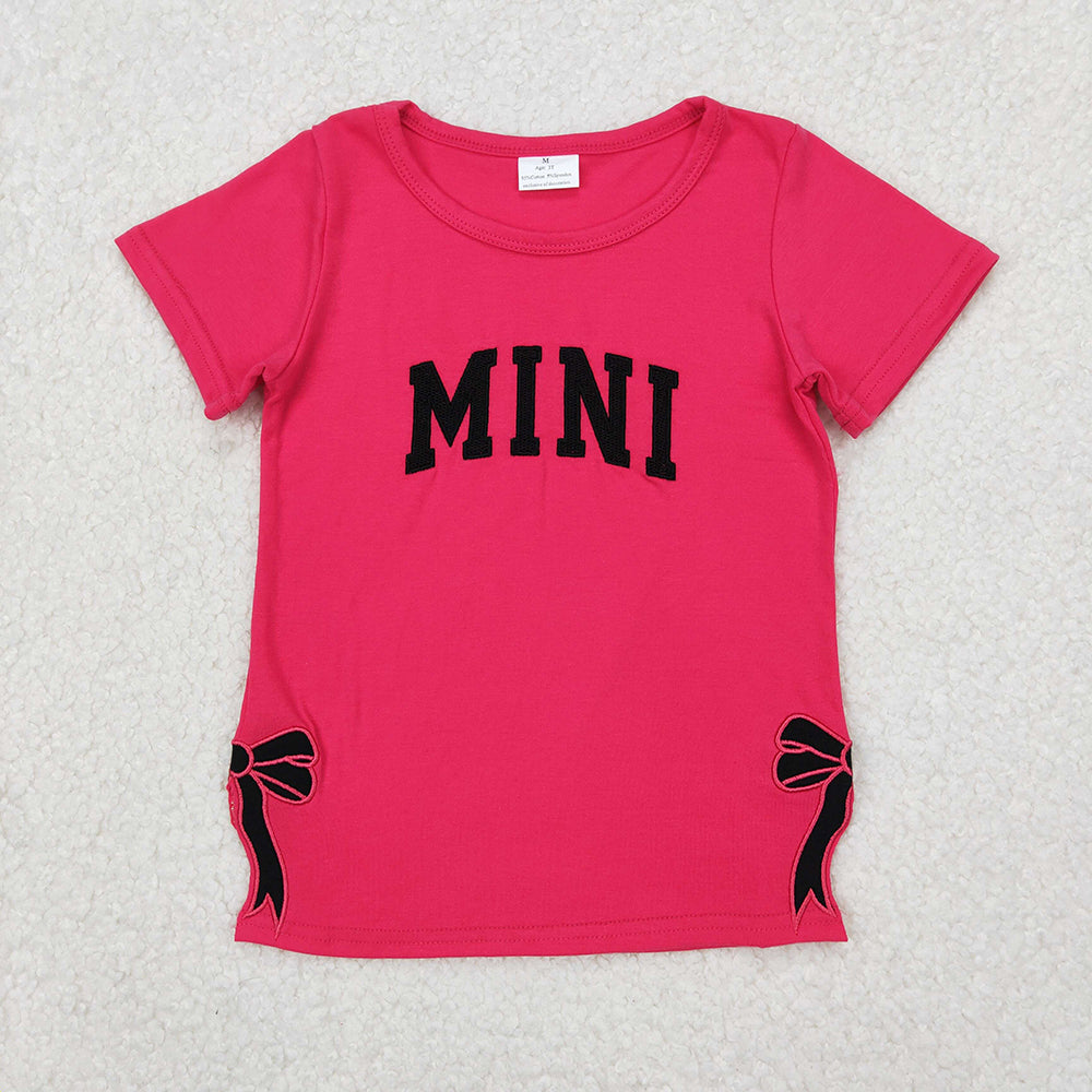 Embroidery Mommy and Me Baby Girls Mini Bow Tee Shirts Tops