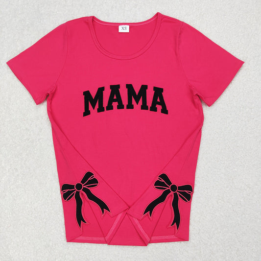 Embroidery Mommy and Me Baby Girls Mini Bow Tee Shirts Tops