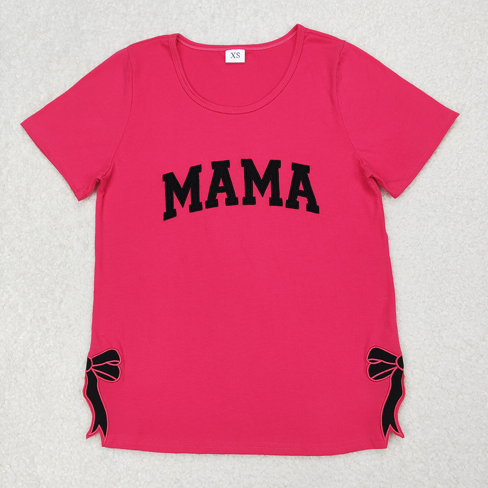 Embroidery Adult Women Mama Bows Short Sleeve Tee Shirts Tops
