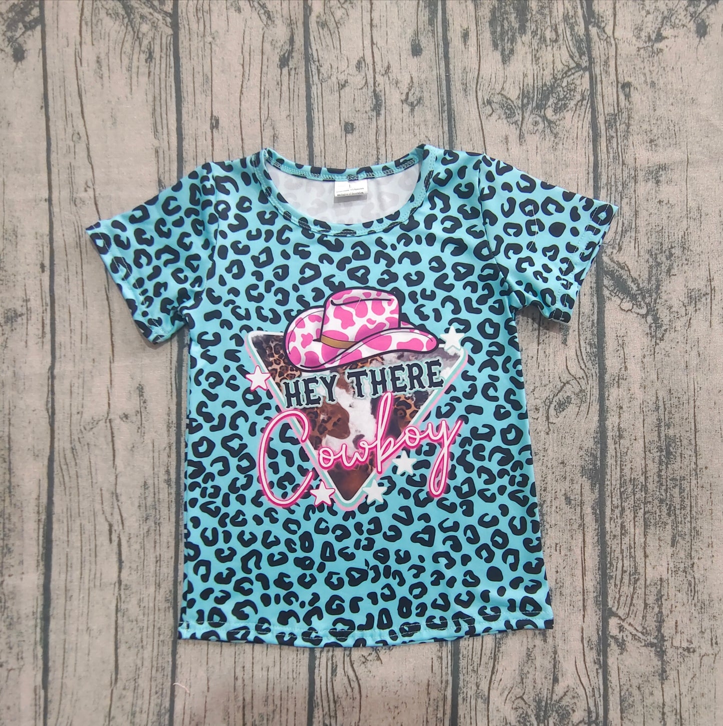 Baby Girls Leopard Hey Cowboy Short Sleeve Tee Shirts Tops