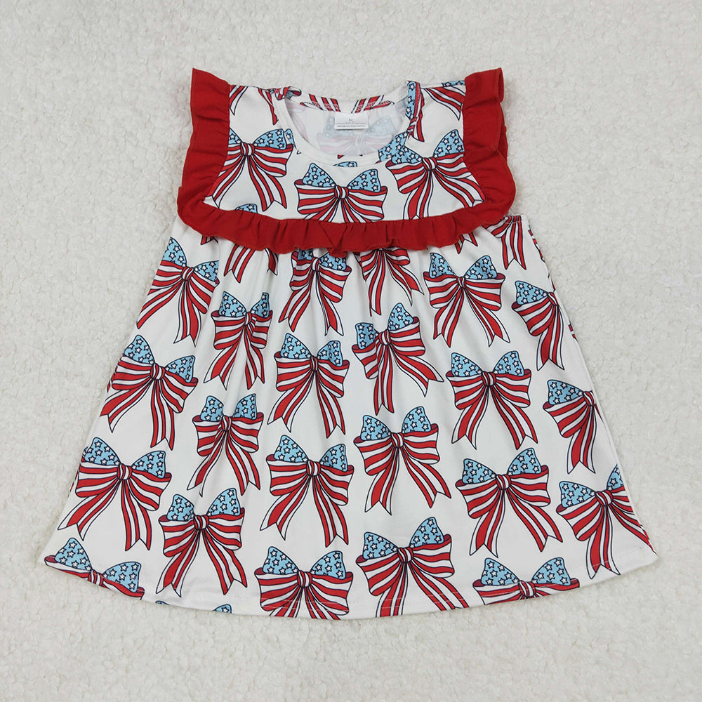 Baby Girls 4th Of July Bow Ruffles Tunic Tops
