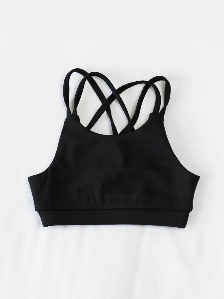 Preorder moq 5 Baby Girls Black Strap Yoga Vest Top